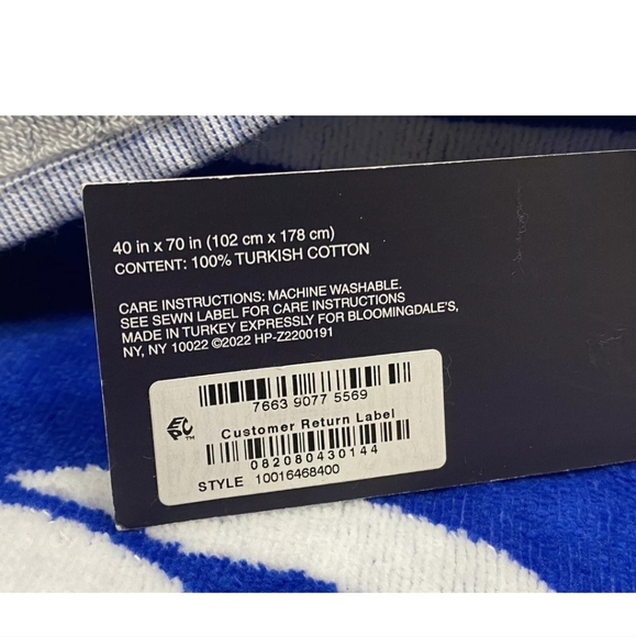 Hudson Park Borderlink (1) Beach Towel Blue & White New - Picture 2 of 3